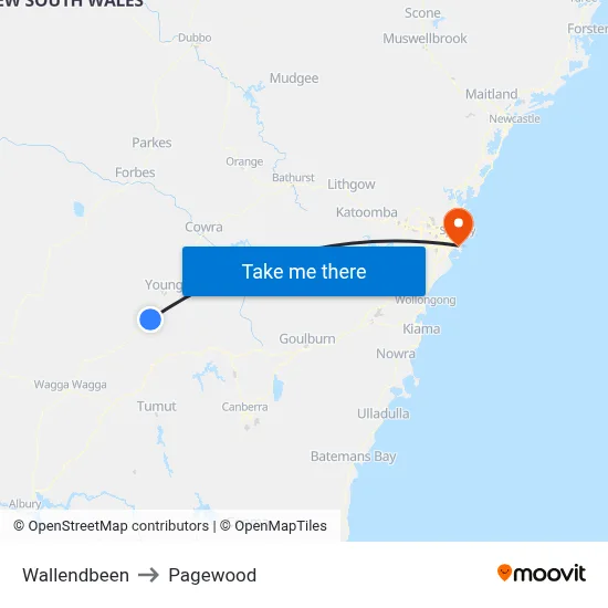 Wallendbeen to Pagewood map