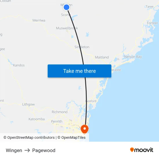 Wingen to Pagewood map