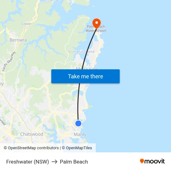 Freshwater (NSW) to Palm Beach map