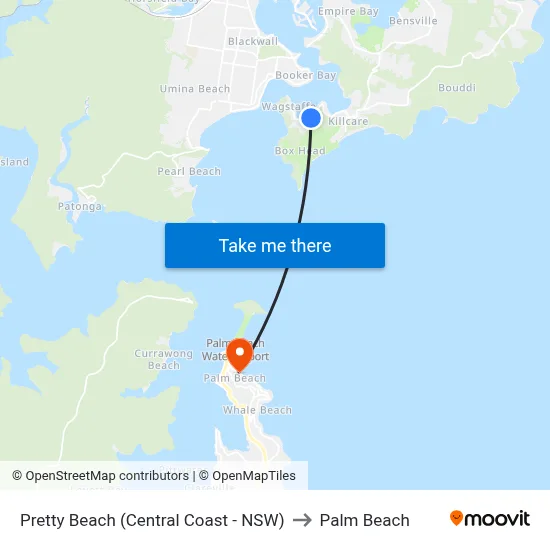 Pretty Beach (Central Coast - NSW) to Palm Beach map