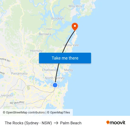 The Rocks (Sydney - NSW) to Palm Beach map