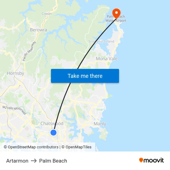 Artarmon to Palm Beach map