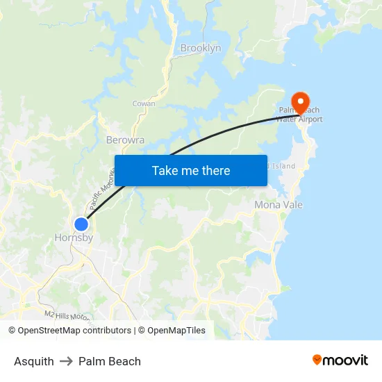 Asquith to Palm Beach map