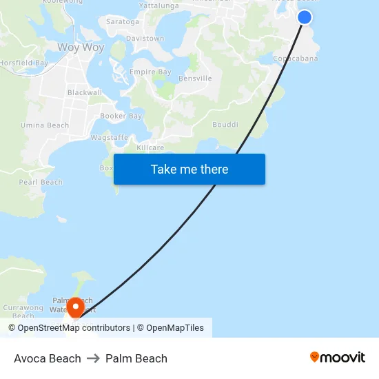 Avoca Beach to Palm Beach map