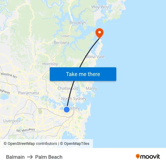 Balmain to Palm Beach map