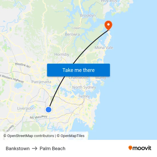 Bankstown to Palm Beach map