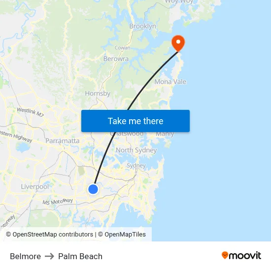Belmore to Palm Beach map