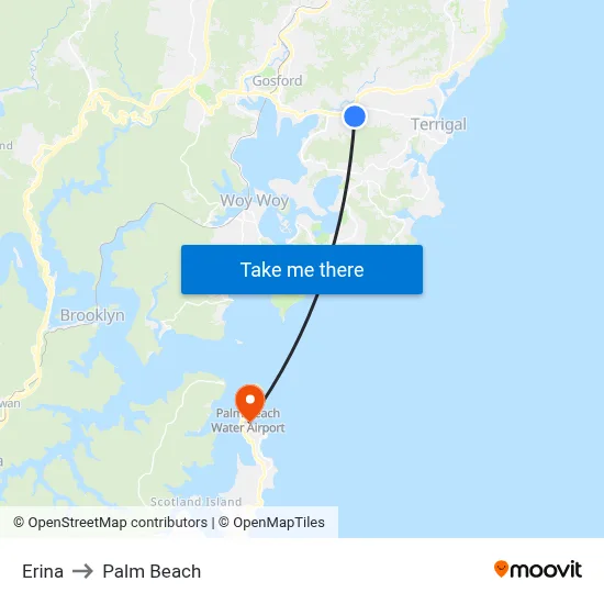 Erina to Palm Beach map