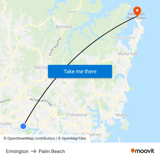 Ermington to Palm Beach map