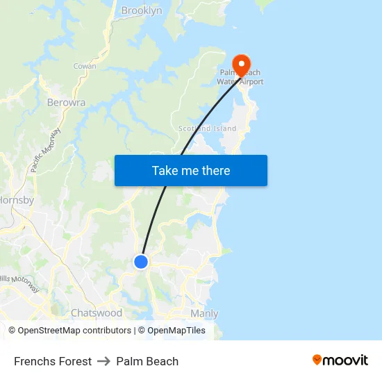 Frenchs Forest to Palm Beach map