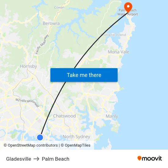 Gladesville to Palm Beach map