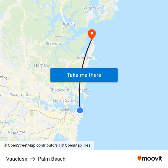Vaucluse to Palm Beach map