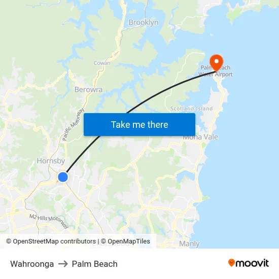 Wahroonga to Palm Beach map
