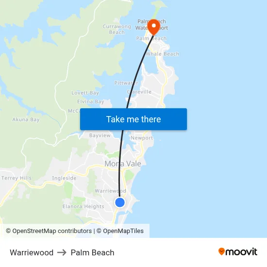 Warriewood to Palm Beach map