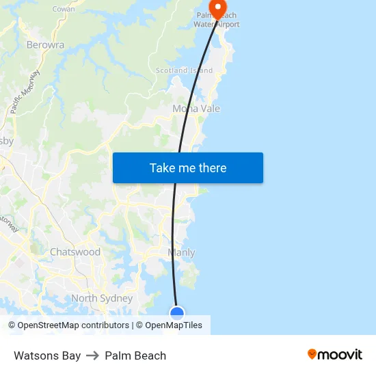 Watsons Bay to Palm Beach map