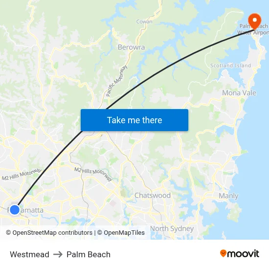 Westmead to Palm Beach map