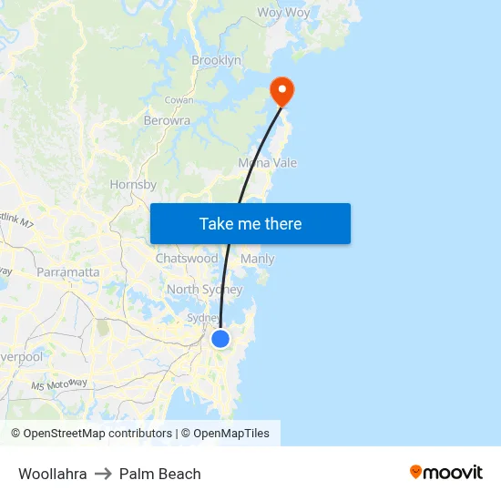 Woollahra to Palm Beach map