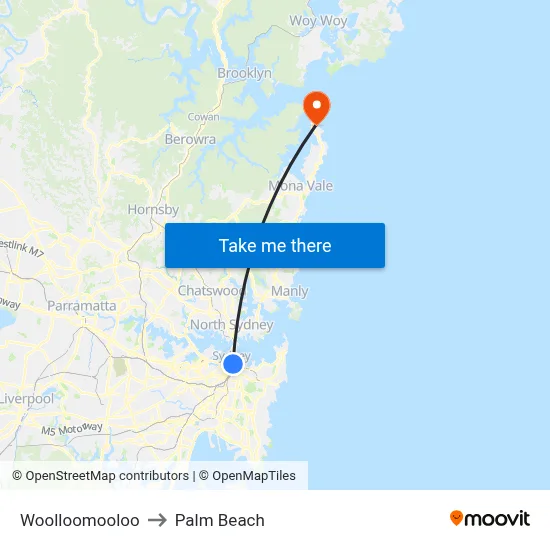 Woolloomooloo to Palm Beach map
