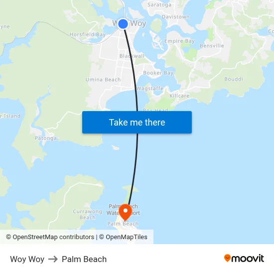 Woy Woy to Palm Beach map