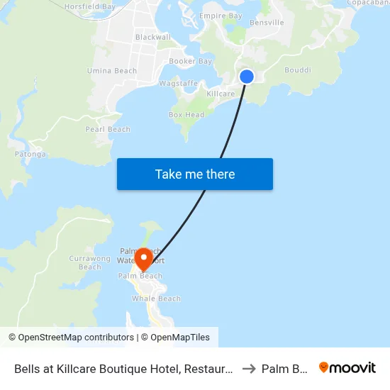 Bells at Killcare Boutique Hotel, Restaurant and Spa to Palm Beach map