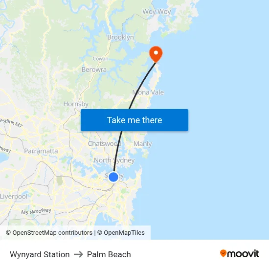Wynyard Station to Palm Beach map