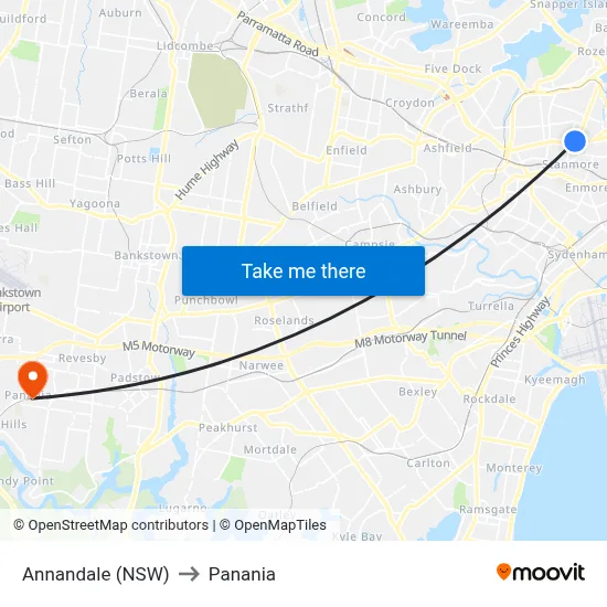 Annandale (NSW) to Panania map