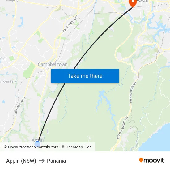 Appin (NSW) to Panania map