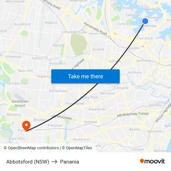 Abbotsford (NSW) to Panania map