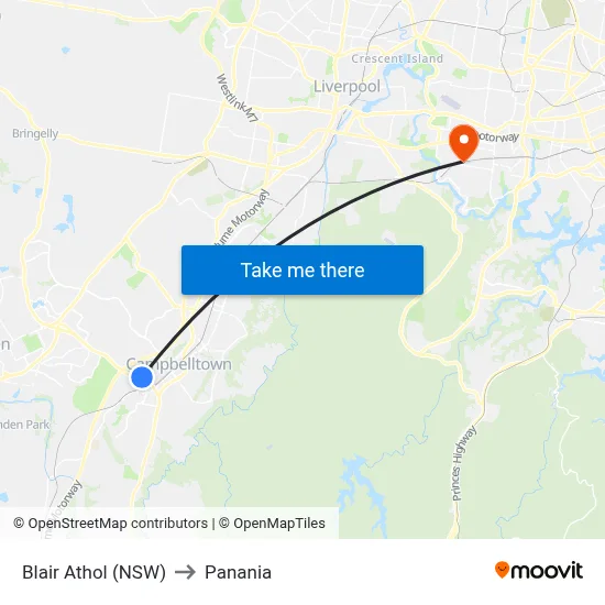 Blair Athol (NSW) to Panania map