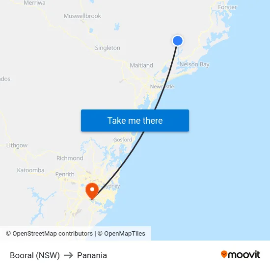 Booral (NSW) to Panania map