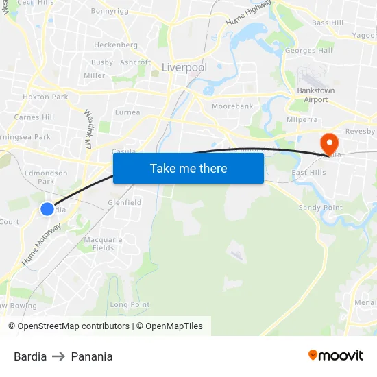 Bardia to Panania map