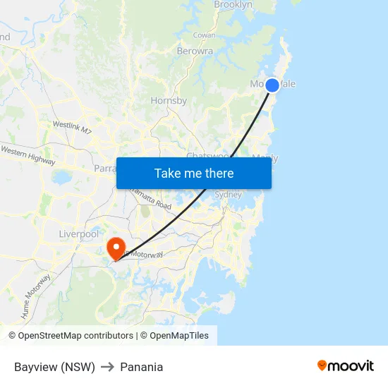 Bayview (NSW) to Panania map