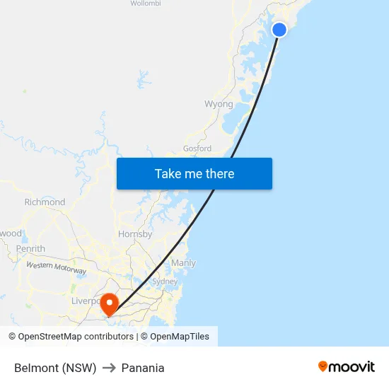 Belmont (NSW) to Panania map