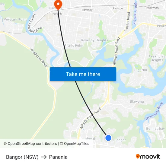 Bangor (NSW) to Panania map