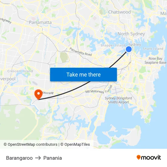 Barangaroo to Panania map