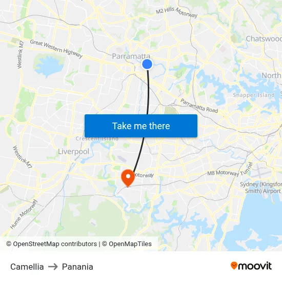 Camellia to Panania map