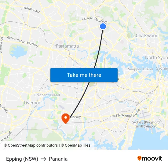 Epping (NSW) to Panania map