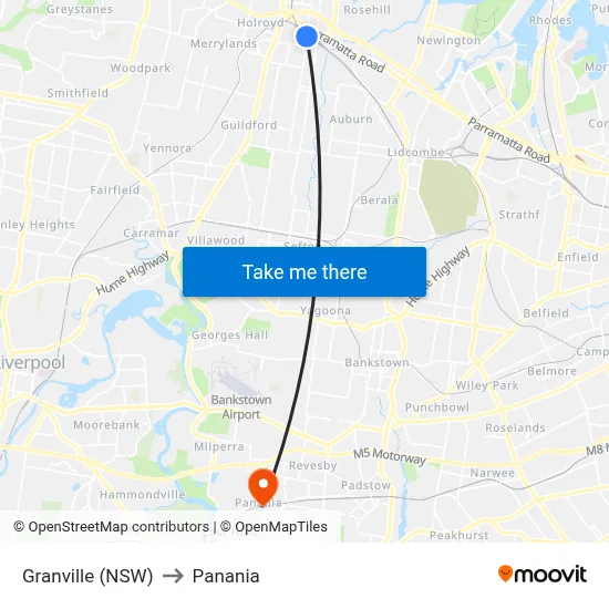 Granville (NSW) to Panania map