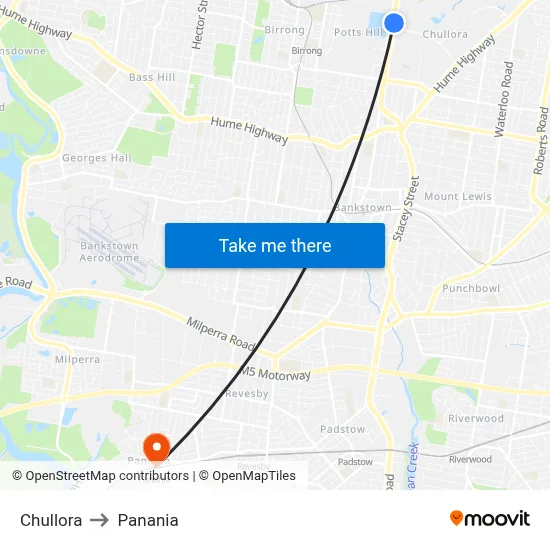 Chullora to Panania map