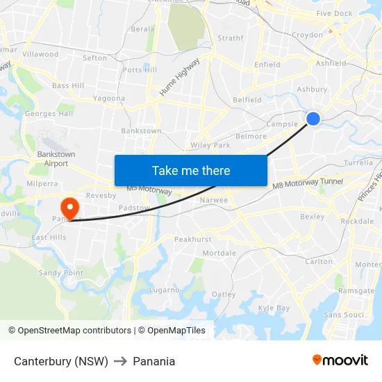 Canterbury (NSW) to Panania map