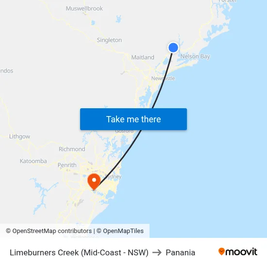 Limeburners Creek (Mid-Coast - NSW) to Panania map