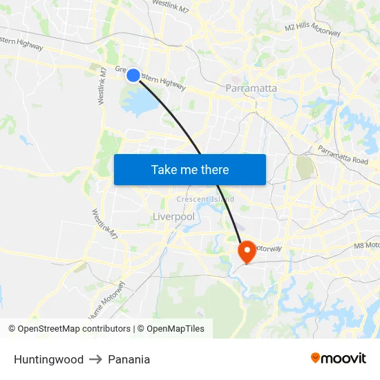 Huntingwood to Panania map