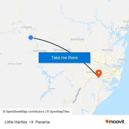 Little Hartley to Panania map