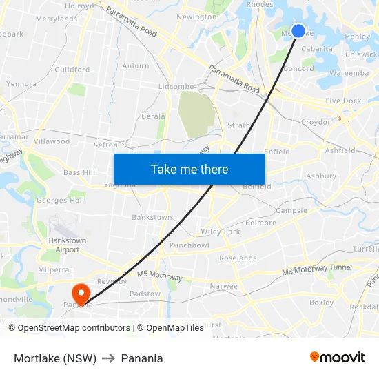 Mortlake (NSW) to Panania map