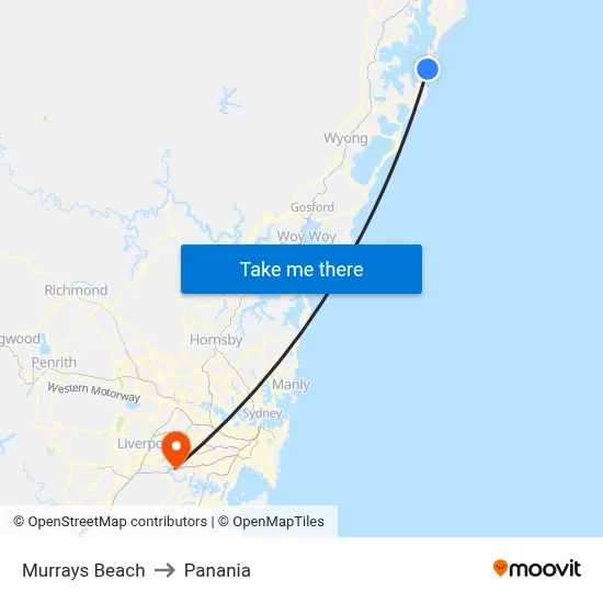 Murrays Beach to Panania map
