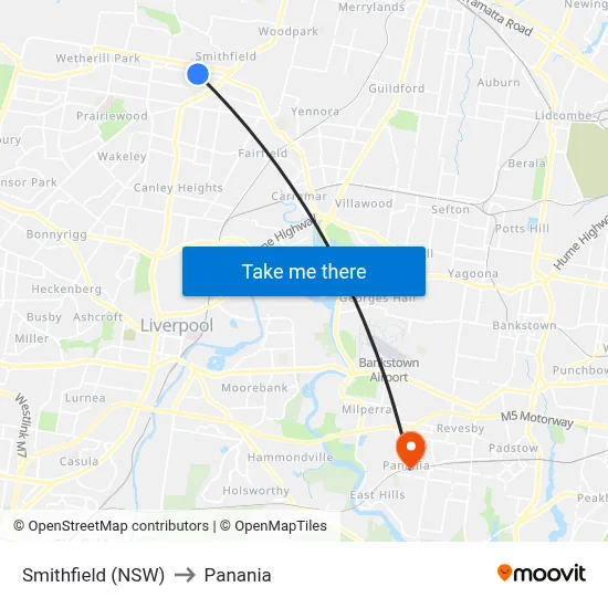 Smithfield (NSW) to Panania map