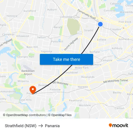 Strathfield (NSW) to Panania map