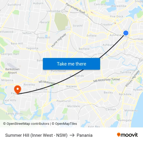 Summer Hill (Inner West - NSW) to Panania map