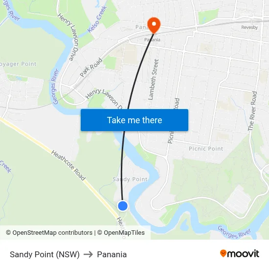 Sandy Point (NSW) to Panania map