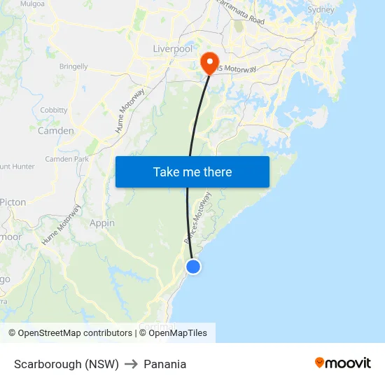 Scarborough (NSW) to Panania map